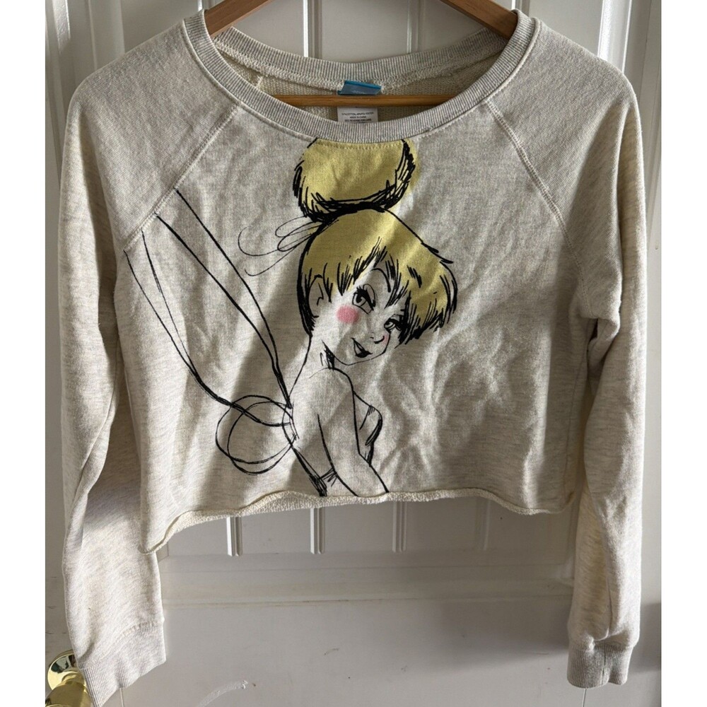 Disney Tink Tinkerbell Junior Medium Long Sleeve Pullover Cropped Womens Teens